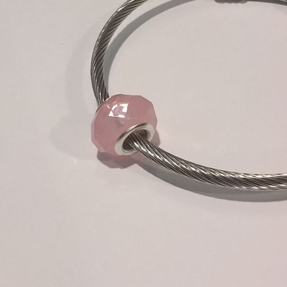 Silver Frosted Pink Charm for Pandora Style - Picture 3 of 4